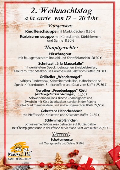 Seisekarte à la carte – 2. Weinachtstag