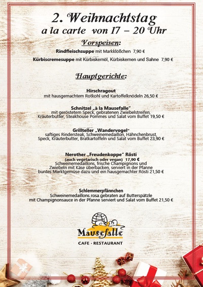 Seisekarte à la carte – 2. Weinachtstag