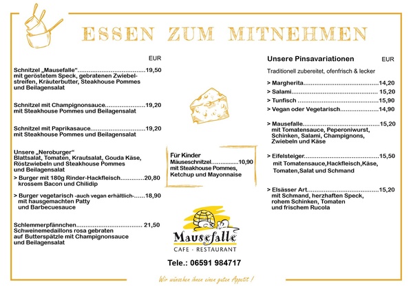 Karte „Speisen zum Mitnehmen“