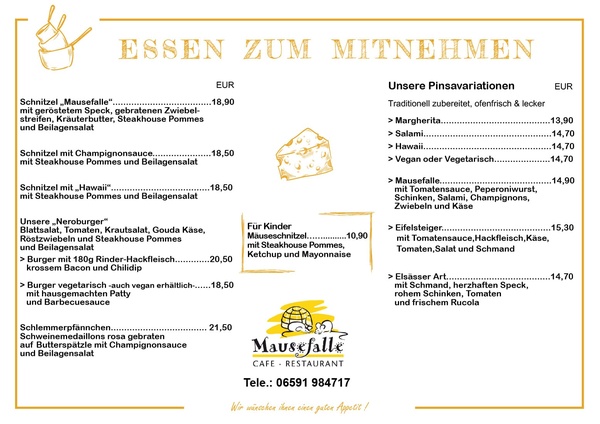 Karte „Speisen zum Mitnehmen“