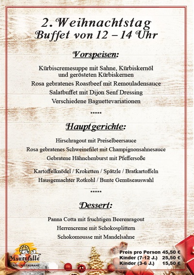 Mittagsbuffet Seisekarte – 2. Weinachtstag