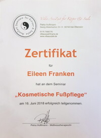 Zertifikat „Kosmetische Fußpflege“ Eileen Franken